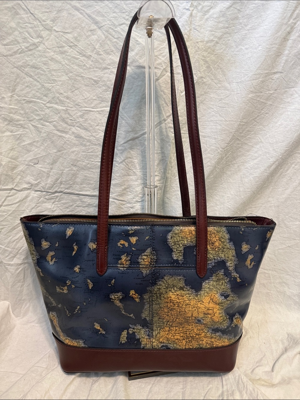 Patricia Nash Navy and Brown Map-Print Tote with Tassel - Picture 3 of 5